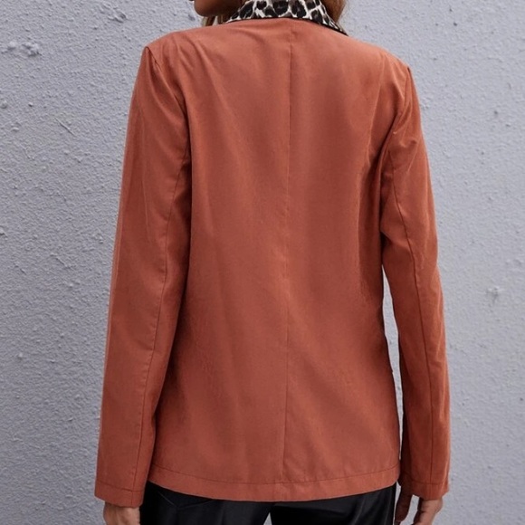 Leopard trim rustic orange blazer jacket - Picture 2 of 3